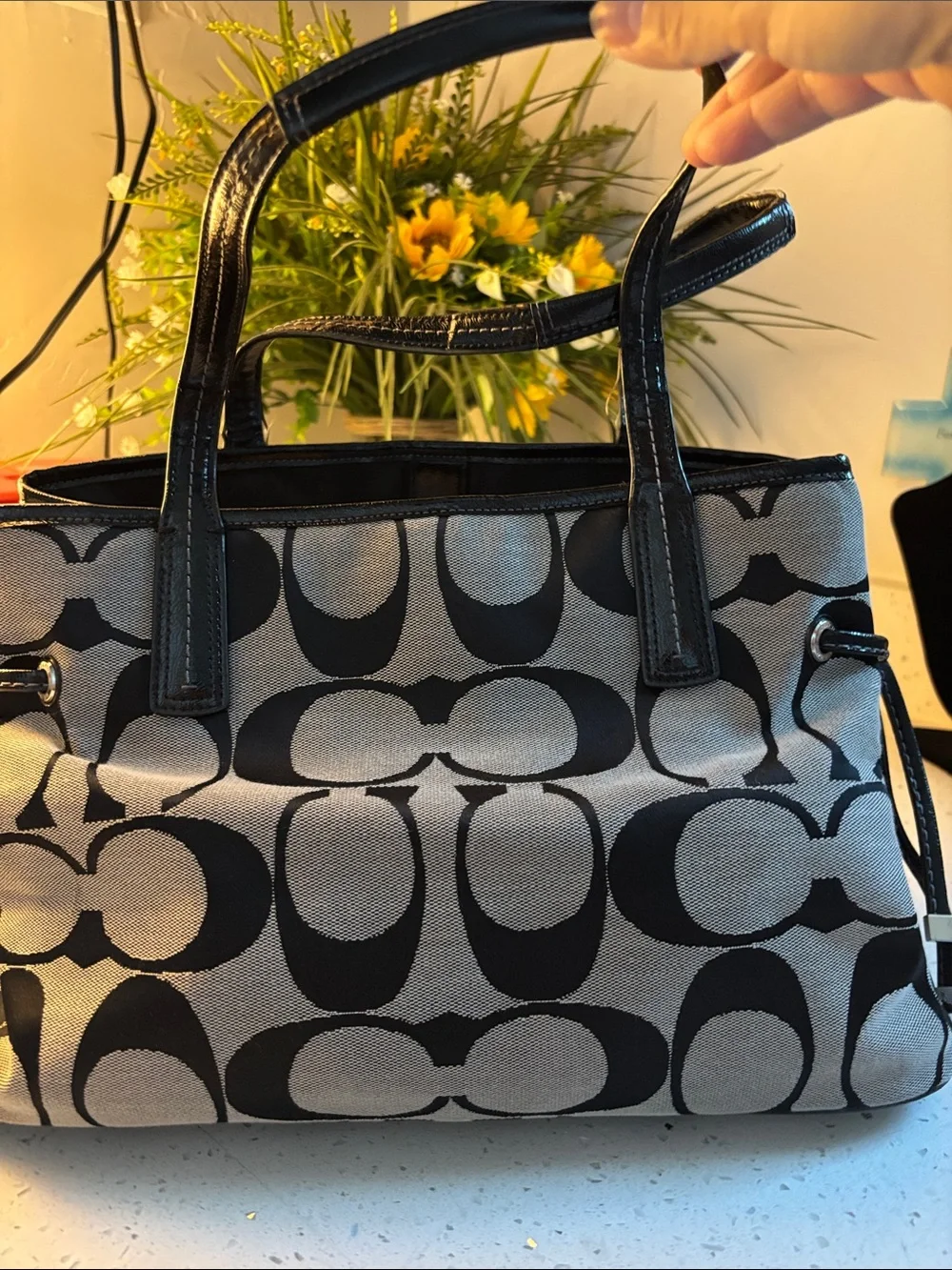 Coach Black and Gray Signature Canvas Purse